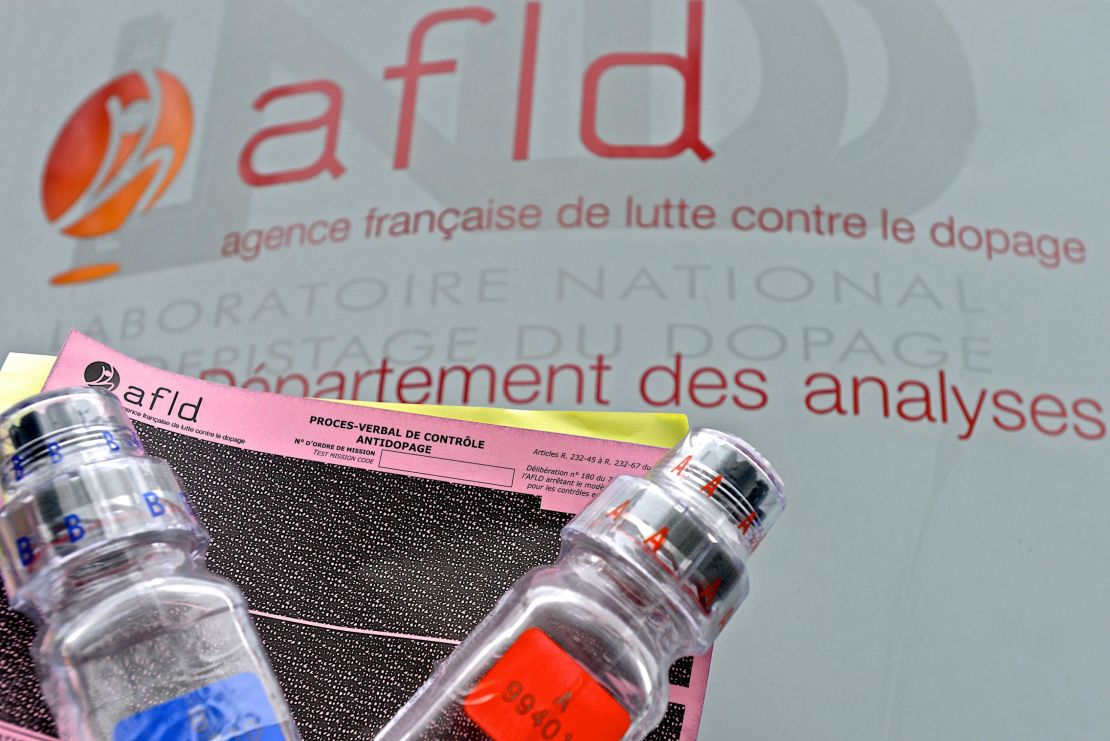 A doping urine test kit is seen on February 25, 2015 in Chatenay, France.