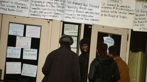 Students occupied the administration building on campus of Howard University to protest the university's policies, tuition hikes and neglect of student affairs.