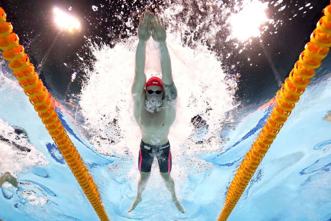Adam Peaty of England during the Men's 100m breaststroke final.