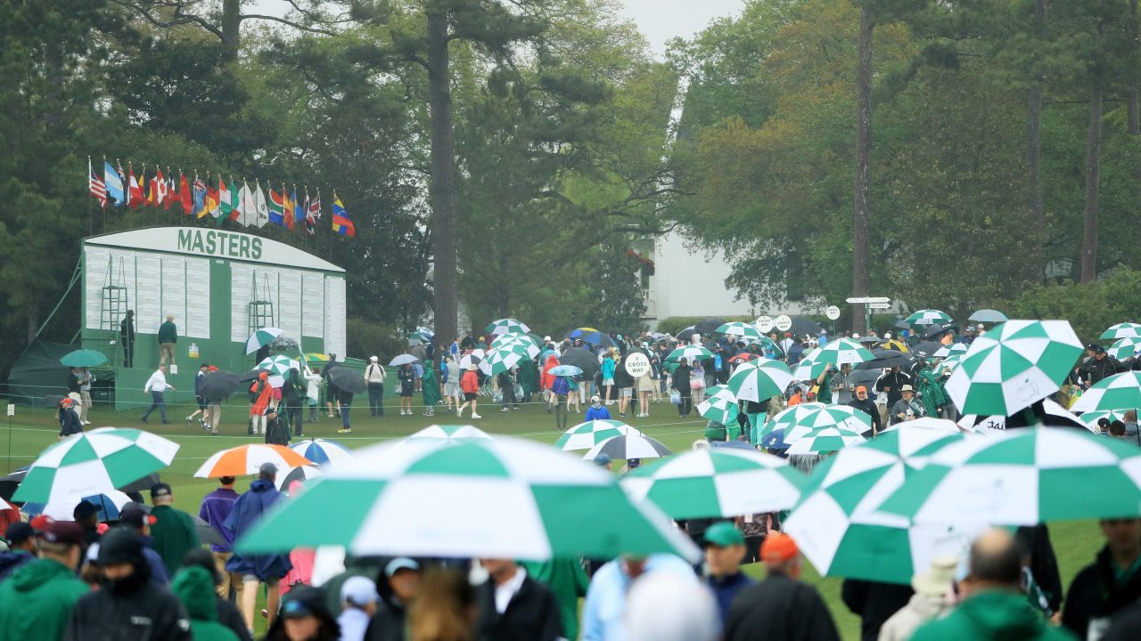 Spectators endured a rainy Saturday during the third round of the 2018 Masters Tournament at Augusta National Golf Club.