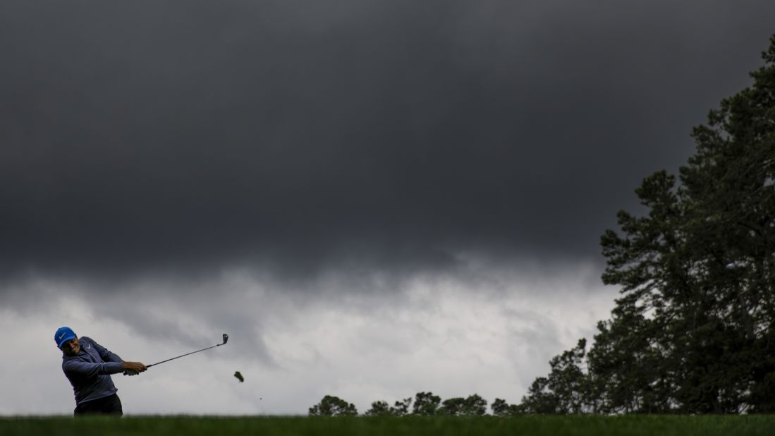 Francesco Molinari hits a drive on the fourth hole during the third round at the Masters golf tournament Saturday. 