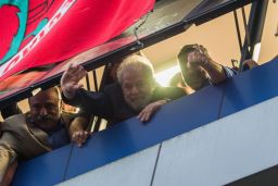 The ex-leader greets supporters Saturday in Sao Bernardo do Campo.