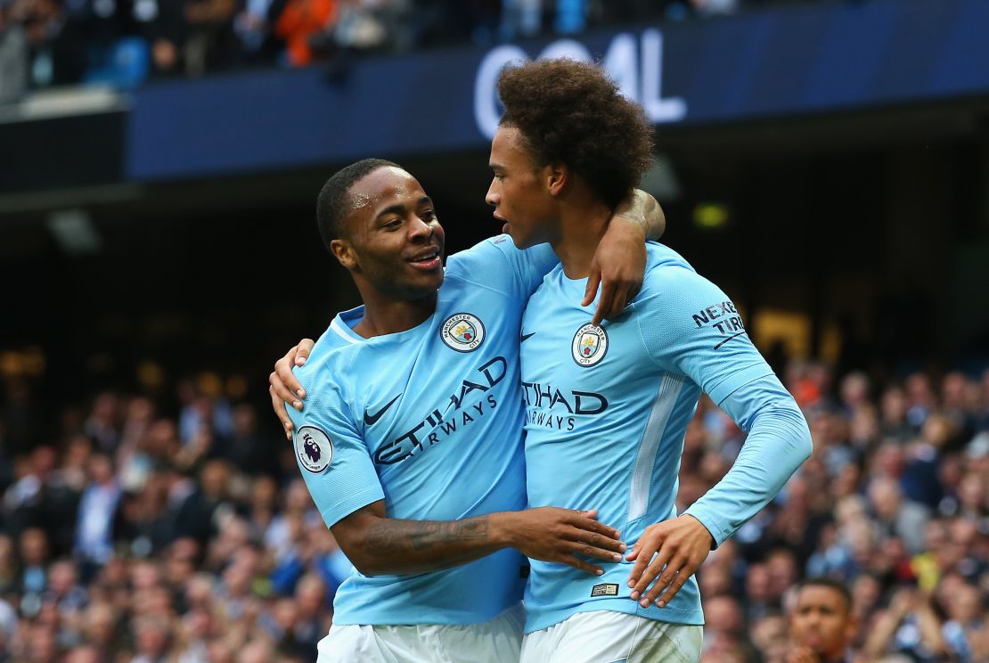 A lethal partnership:  City's flying wingers Raheem Sterling (L) and teammate Leroy Sane.