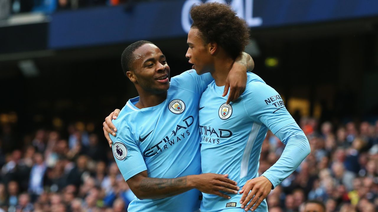 A lethal partnership:  City's flying wingers Raheem Sterling (L) and teammate Leroy Sane.