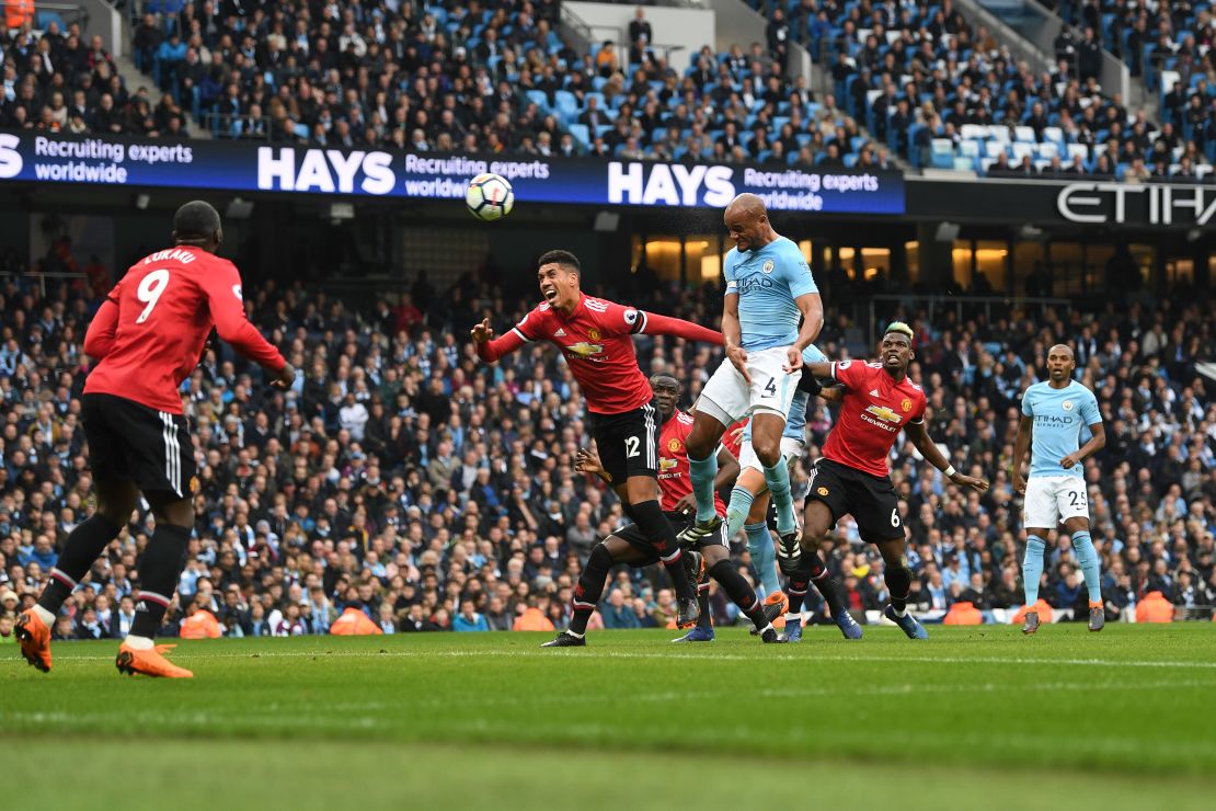 City captain Vincent Kompany gave the home side the lead with an unstoppable header.