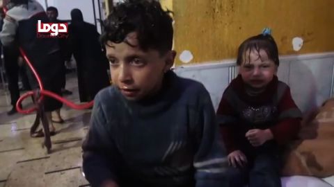 In a screengrab from an activist video, children are treated at a medical clinic.