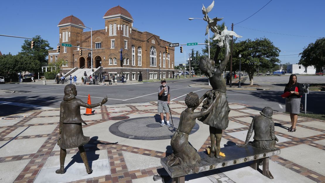 A statue honoring the four girls killed in the 1963 bombing of Birmingham's 16th Street Baptist Church graces the corner of Kelly Ingram Park.