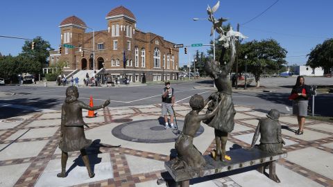 A statue honoring the four girls killed in the 1963 bombing of Birmingham's 16th Street Baptist Church graces the corner of Kelly Ingram Park.