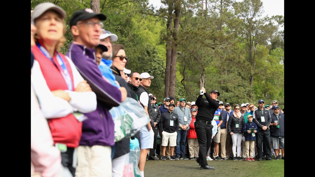 Phil Mickelson plays his second shot on the fifth hole during the final round.