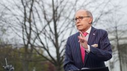 National Economic Council Director Larry Kudlow speaks during an interview in front of the White House on April 6, 2018 in Washington, DC.  / AFP PHOTO / Mandel NGAN