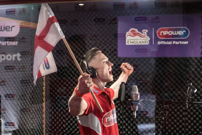 Gymnast Nile Wilson adds his own vocals to the anthem in the Abbey Road recording studios.