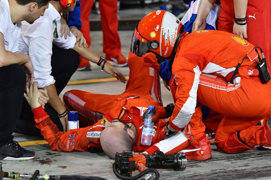 One of the scariest moments of 2018 came in Bahrain when an automated system failure mistakenly told Raikkonen that his pit stop had finished, causing him to run over the leg of a mechanic who was fitting a rear tire. It left Francesco Cigarini with a broken tibia and fibula, needing surgery at Bahrain's BDF Hospital to repair the damage. Ferrari was fined €50,000 ($56,800) for the incident.