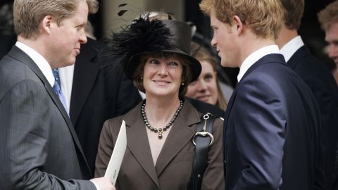 Charles, Earl Spencer, and Lady Sarah McCorquodale are greeted by Harry after the 10th anniversary memorial service for Diana in 2007.