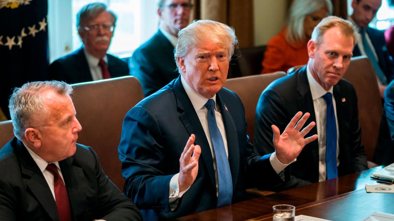 Then-President Donald Trump speaks with the media before a meeting with his Cabinet in the Cabinet Room of the White House April 9, 2018, in Washington, DC. 