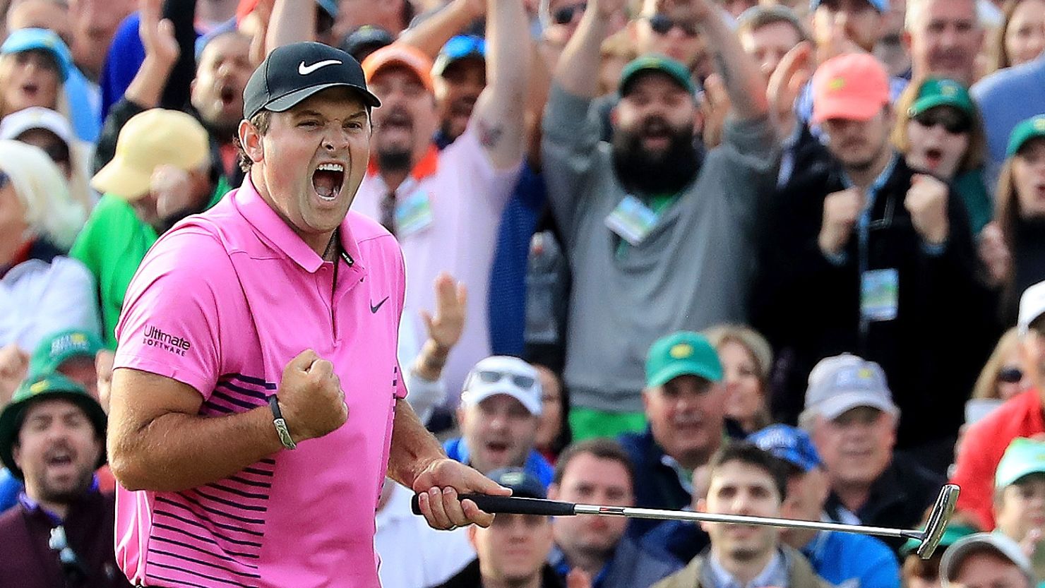 AUGUSTA, GA - APRIL 08:  Patrick Reed of the United States celebrates after making par on the 18th green during the final round to win the 2018 Masters Tournament at Augusta National Golf Club on April 8, 2018 in Augusta, Georgia.  (Photo by David Cannon/Getty Images)