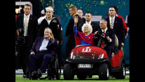 The Bushes are introduced prior to Super Bowl 51 in February 2017.