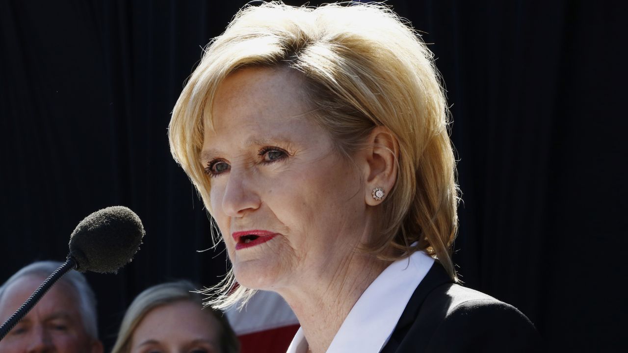 Then-Mississippi Agriculture Commissioner Cindy Hyde-Smith speaks to a crowd after Gov. Phil Bryant selected her to succeed fellow Republican Thad Cochran in the U.S. Senate last month in Brookhaven, Mississippi. (AP Photo/Rogelio V. Solis)