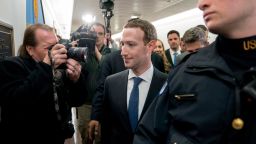 Facebook CEO Mark Zuckerberg arrives for a meeting with Sen. John Thune, R-S.D. on Capitol Hill in Washington, Monday, April 9, 2018. Zuckerberg will testify Tuesday before a joint hearing of the Commerce and Judiciary Committees about the use of Facebook data to target American voters in the 2016 election. (AP Photo/Andrew Harnik)