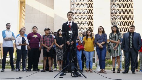 Saul Rascon, a junior at Brophy College Preparatory high school in Phoenix, speaks at a news conference to protest the Arizona Supreme Court ruling. 