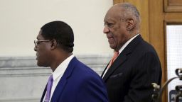 Actor and comedian Bill Cosby, right, arrives for his sexual assault retrial at the Montgomery County Courthouse in Norristown, Pa., on Tuesday, April 10, 2018. (David Maialetti/The Philadelphia Inquirer via AP, Pool)