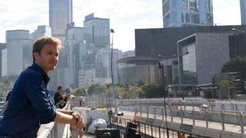 Former F1 world champion Nico Rosberg stands trackside at the Hong Kong ePrix.