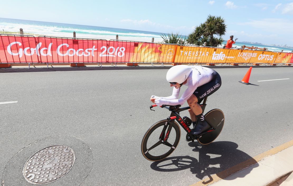 Bond competes during the cycling time trial on day six of the Gold Coast 2018 Commonwealth Games.