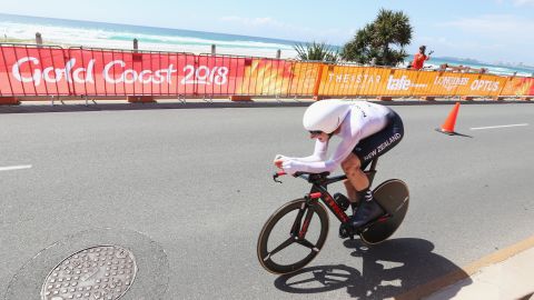 Bond competes during the cycling time trial on day six of the Gold Coast 2018 Commonwealth Games.