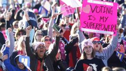 LAS VEGAS, NV - JANUARY 21:  Attendees cheer a speaker during the Women's March "Power to the Polls" voter registration tour launch at Sam Boyd Stadium on January 21, 2018, in Las Vegas, Nevada. Demonstrators across the nation gathered over the weekend, one year after the historic Women's March on Washington, D.C., to protest President Donald Trump's administration and to raise awareness for women's issues.  (Photo by Sam Morris/Getty Images)