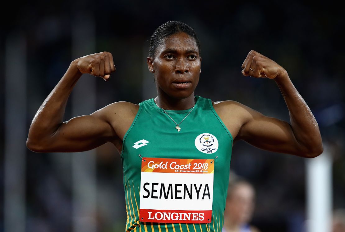 South Africa's Caster Semenya celebrates her commanding victory in the women's 1500m final.