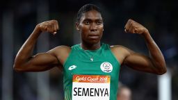 South Africa's Caster Semenya celebrates a commanding victory in the women's 1500m final 