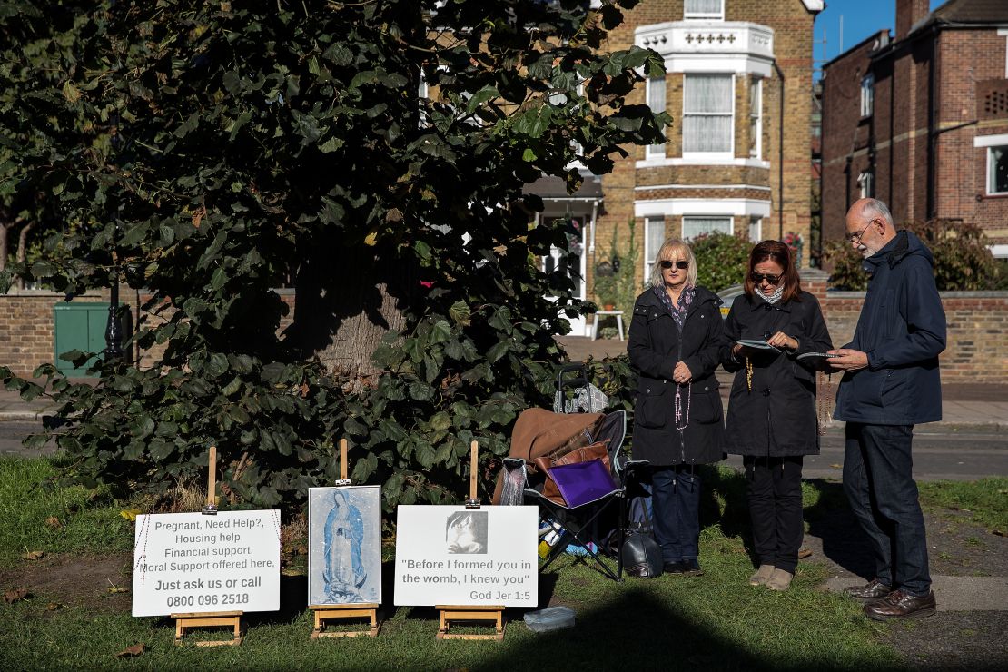 Anti-abortion protesters hold a demonstration outside the Marie Stopes clinic in London in 2017.