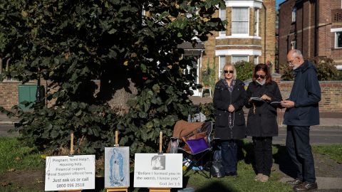 Anti-abortion protesters hold a demonstration outside the Marie Stopes clinic in London in 2017.