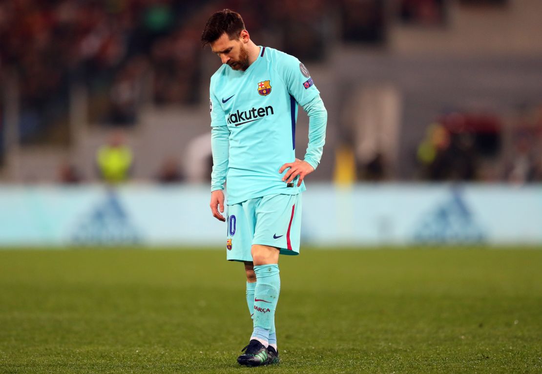 A dejected Lionel Messi and Barcelona were ousted by Roma. 