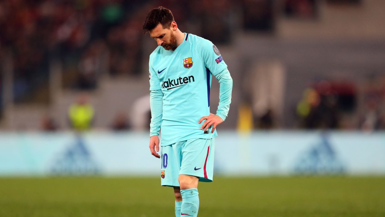 A dejected-looking Lionel Messi of FC Barcelona during the UEFA Champions League quarterfinal.