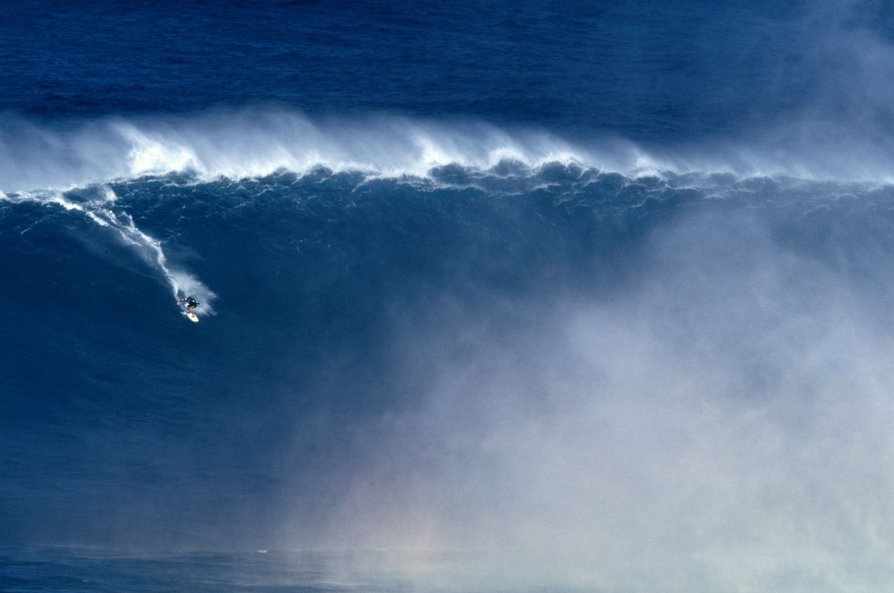 Fifty-foot waves are commonplace at the break, located in the surfer's haven of Pe'ahi off the north shore of Maui.