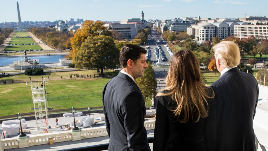 Ryan shows President-elect Donald Trump and his wife, Melania, the Speaker's Balcony at the US Capitol on November 10, 2016, days after Trump was elected.