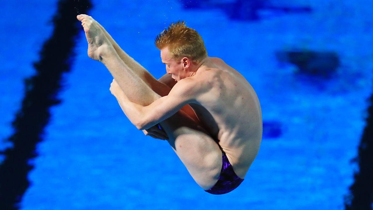 Scotland's James Heatly competes in the men's 1m Springboard Final.