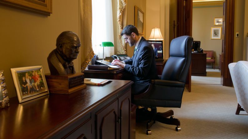 Ryan sits in his office on Capitol Hill in 2015.