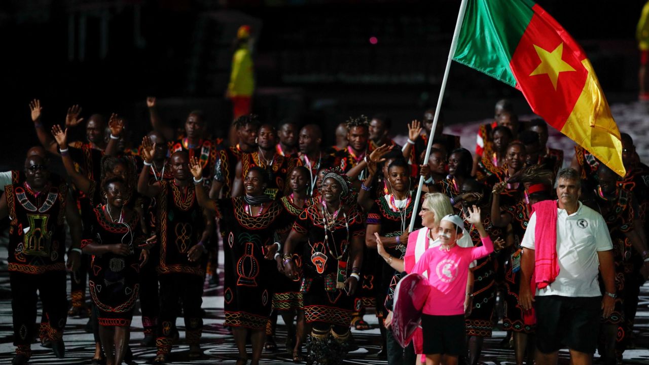 The Cameroon delegation during the opening ceremony of the 2018 Gold Coast Commonwealth Games at the Carrara Stadium on the Gold Coast on April 4.