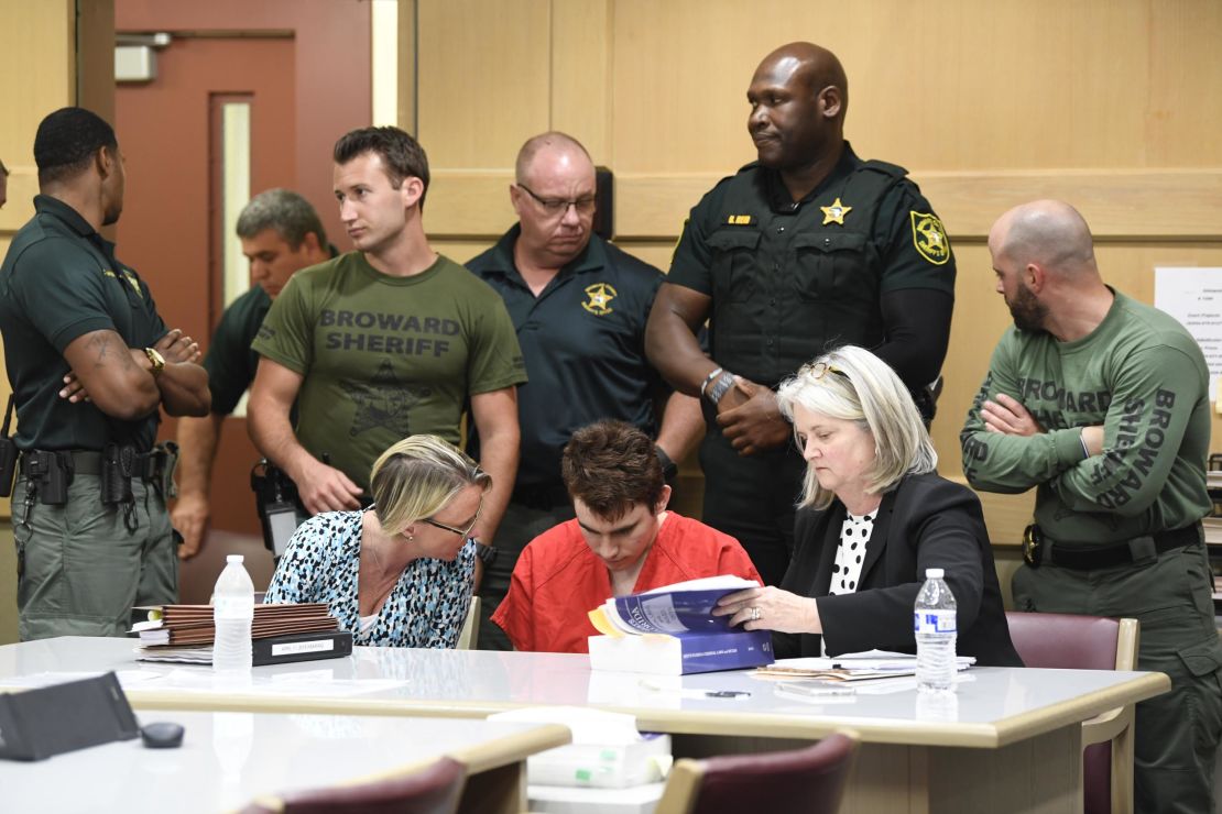 Nikolas Cruz, charged with murdering 17 people, appears in court on April 11.