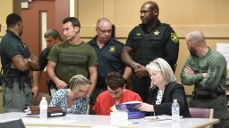 Nikolas Cruz, who could face the death penalty if convicted of murdering 17 people at Marjory Stoneman Douglas High School in Parkland on ValentineÕs Day, appears in court  in front of Broward Circuit Judge Elizabeth Scherer Wednesday for a hearing that may decide who will represent him in a bid to spare his life Wednesday, April 11, 2018, in Broward Courthouse in Fort Lauderdale, FL. 
Cruz, 19, is now represented by the Broward Public DefenderÕs Office, which is funded by taxpayers to handle clients who cannot afford to hire their own lawyers.

Defense, left to right: Melisa McNeill, Erin Veit, Diane Cuddihy

Behind you on the aisle, Zachary Cruz. Next to him, Rocxanne Deschamps. [cq]


Taimy Alvarez/Sun Sentinel/POOL