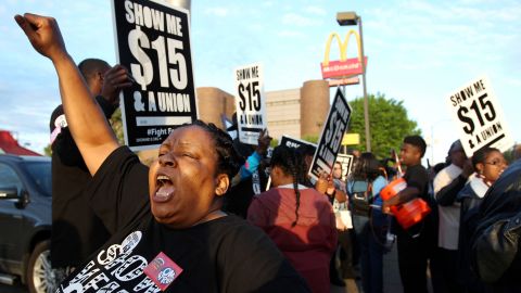 Dunetra Merritt protests for higher wages in Memphis, Tennessee. Some Fight for $15 activists say their struggle is linked to the civil rights movement.