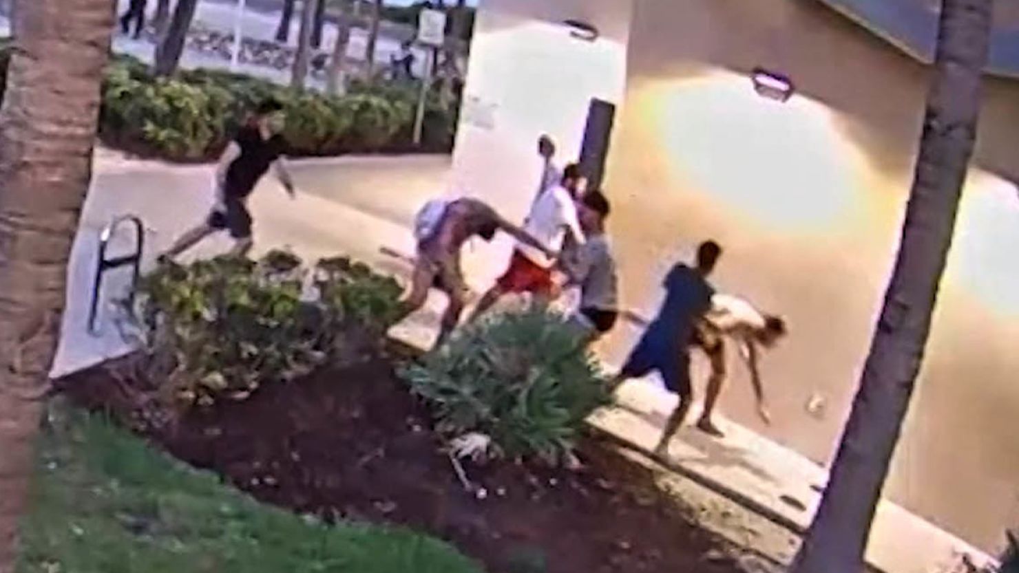 Miami Beach Police Department released surveillance video of the beating after the city's annual gay pride parade. 