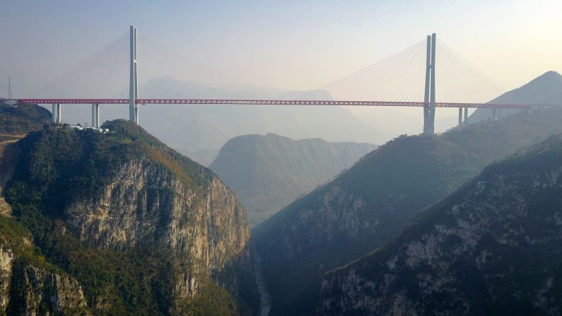 <strong>World's highest bridge: </strong>Towering 1,854 feet above ground, the Beipanjiang Bridge -- crossing the Beipan River and connecting two cliffs in Guanling, Guizhou -- is now the highest bridge in the world. 