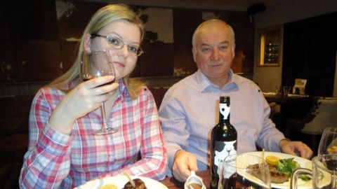 Former Russian spy Sergei Skripal and his daughter, Yulia Skripal, at a restaurant in the English city of Salisbury.