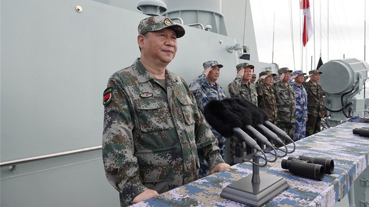 Chinese President Xi Jinping reviews a naval parade Thursday in the South China Sea in April 2018.