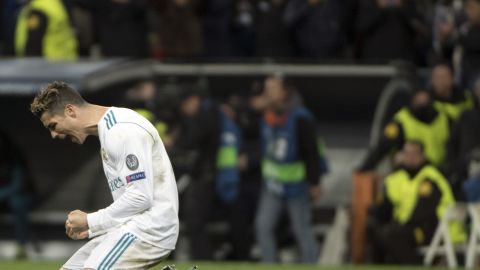 Real Madrid's Cristiano Ronaldo celebrates the club's progression to the Champions League semis.
