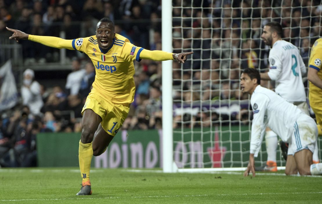 Juventus midfielder Blaise Matuidi celebrates his goal -- Juventus' third of the night -- during the tie. 