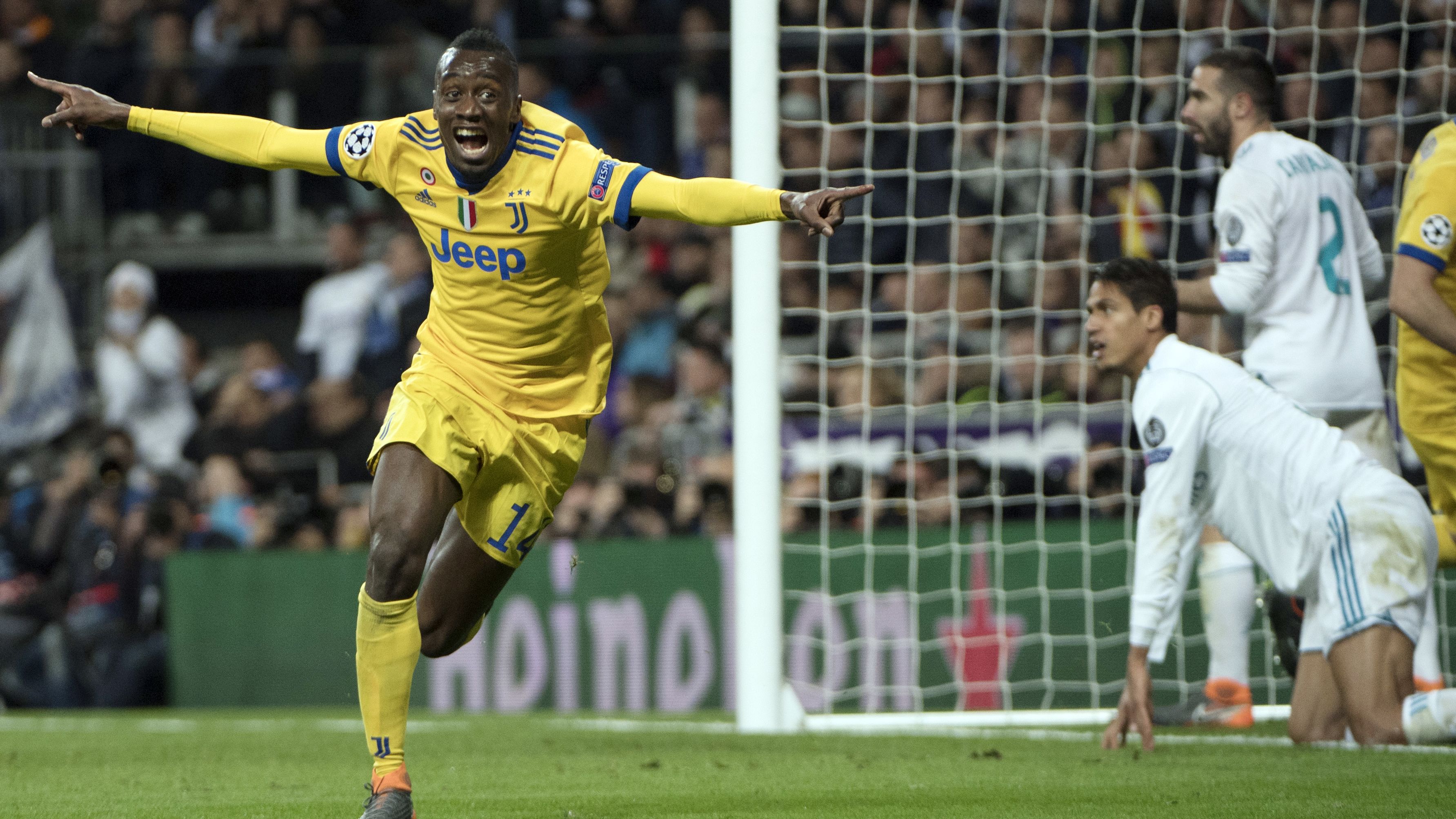 Juventus midfielder Blaise Matuidi celebrates his goal -- Juventus' third of the night -- during the tie. 