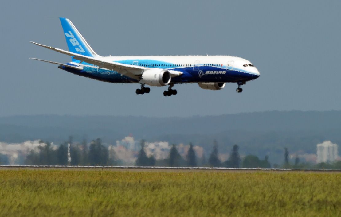A lightweight, twin-aisle Boeing 787 Dreamliner arrives at Sydney International Airport.